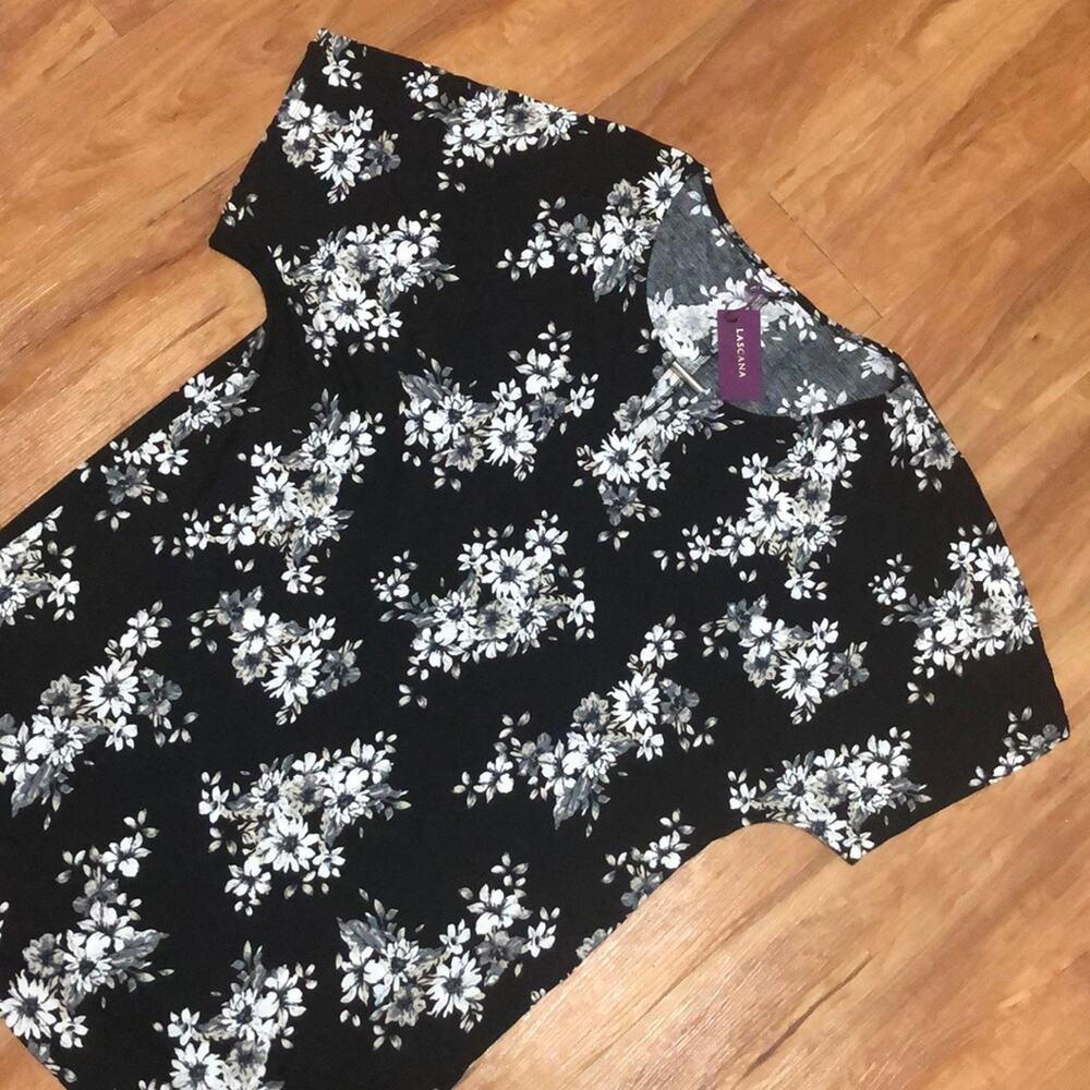 Lascana Black, White, and Gray Floral Tunic Top Blouse Size 12/14